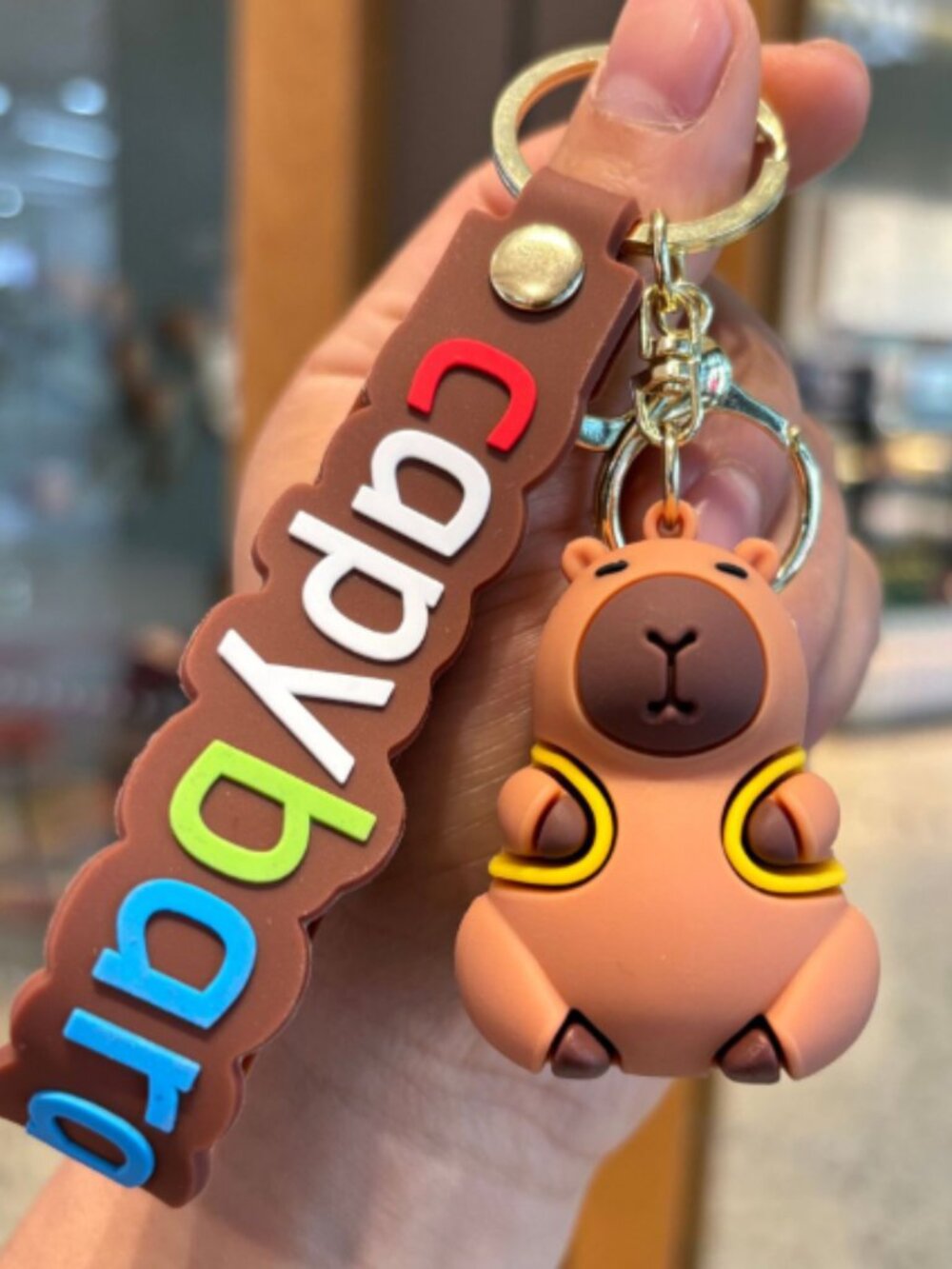 Capybara In Yellow Vest Keychain Cute Cartoon Bag Charm Pendant Gift